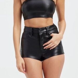 Good American Black Faux Leather Shorts